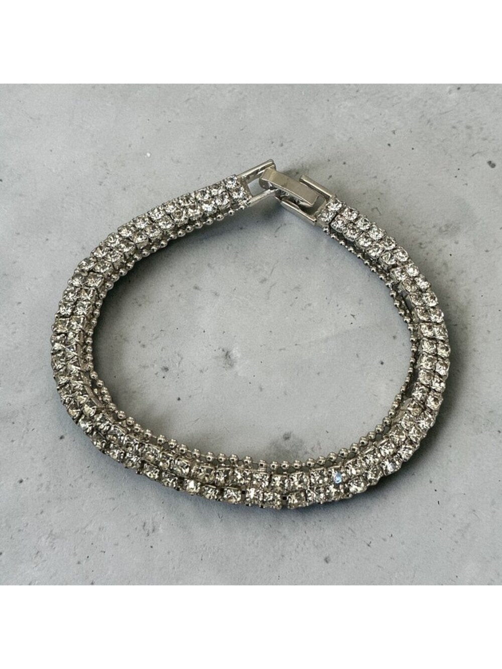Silver Rhinestone Tennis Bracelet 7 Inches With Secure Clasp - Elegant Jewelry F